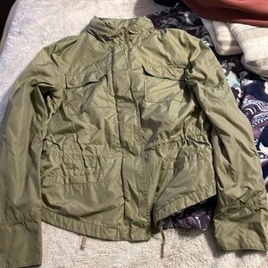 Gap Army‎ Green Zip Up Hidden Hood Thermal Line Windbreaker Rain Coat Nylon M